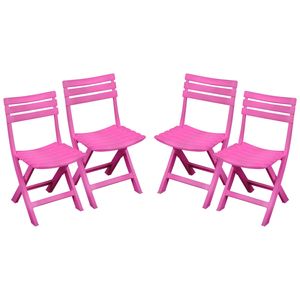 Sunnydays Klapstoel voor buiten/binnen - 4x - roze - 41 x 79 cm - stevig kunststof - Bijzet stoelen - Klapstoelen