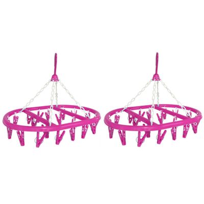 2x stuks droogcarrousel/droogmolentje roze met 20 knijpers