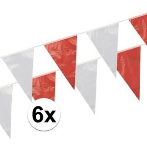 6x Rood witte vlaggetjes 10 meter   -