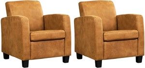 Set van 2 Bruine leren landelijke fauteuils Joy - poot hout bruin - Kenia Leer Walnut (bruin leer)