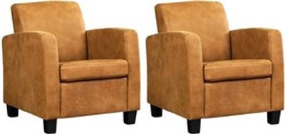 Set van 2 Bruine leren landelijke fauteuils Joy - poot hout bruin - Kenia Leer Walnut (bruin leer)