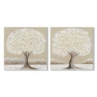 Canvas Home ESPRIT Wit Beige Boomstructuur Traditioneel 100 x 3 x 100 cm 102 X 3 X 102 CM (2 Stuks)