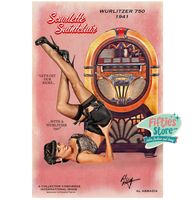 Wurlitzer 750 Jukebox Pin-Up Scarlette Saintclair Zwaar Metalen Bord 44,5 x 29 cm