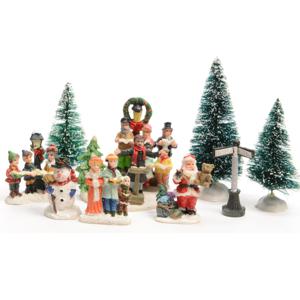 Kerstdorp set - 9-delig - zingende mensen - accessoires - 6 x 6,5 x 7 cm - polyresin