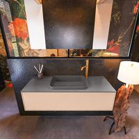 Badkamermeubelset Mondiaz Erin 120 cm met 1 Lade met RIDGE Wastafel Midden Dark grey met 1 kraangat Greeploos Mat Rosee