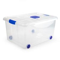 Plasticforte Opslagbak/box met deksel - 1x - 57L - 62 x 45 x 32 cm - transparant - met wielen