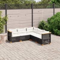 5-delige Loungeset met kussens poly rattan zwart