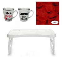 Bedtafel en Koffiebeker set - Mr Right en Mrs Always Right - Valentijn cadeautje voor hem / haar