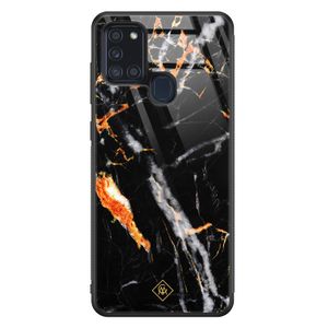 Samsung Galaxy A21s glazen hardcase - Marmer zwart oranje
