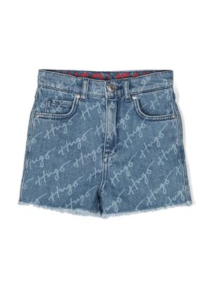 HUGO KIDS short en jean à logo imprimé - Bleu