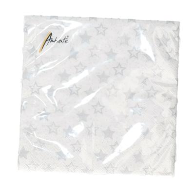 20x stuks diner/lunch servetten 33 x 33 cm met zilveren sterren 20x stuks diner/lunch servetten 33 x 33 cm met zilveren sterren