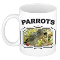 Dieren grijze papegaai beker - parrots/ papegaaien mok wit 300 ml     -