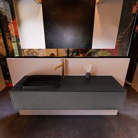 Badkamermeubelset Mondiaz Erin 150 cm met 1 Lade met RIDGE Wastafel Links Urban met 1 kraangat Greeploos Mat Dark Grey