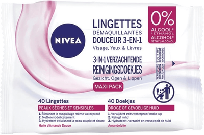 Nivea 3in1 Verzachtende Reinigingsdoekjes - Droge of Gevoelige Huid - 40 doekjes Nivea 3in1 Verzachtende Reinigingsdoekjes - Droge of Gevoelige Huid - 40 doekjes
