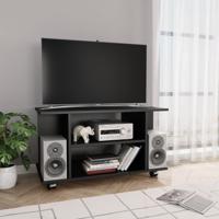 Tv-meubel met wieltjes 80x40x45 cm bewerkt hout zwart - thumbnail