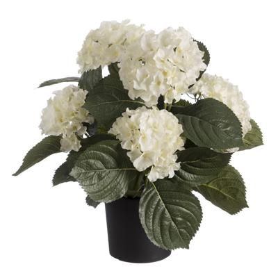Louis maes Kunstplant - Hortensia hydrangea - wit - in pot - 44 cm - met bloemen