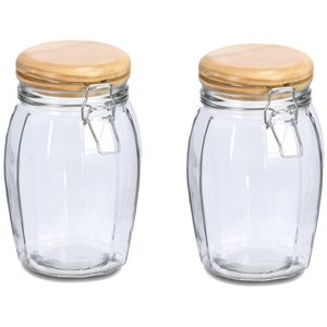 Zeller Voorraadpotten/bewaarpotten - 2x - 1.2L - glas - met beugelsluiting - D12 x H19 cm - Voorraadpot