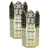 Bloemenvaas Casita - 2x - huisje - goud - D12 x H25 cm - decoratieve vaas - bloemen/takken