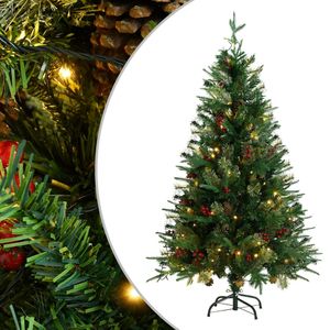 Kerstboom met LED en dennenappels 150 cm PVC en PE groen