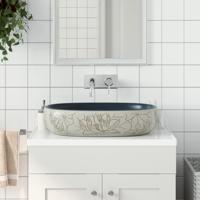 VidaXL Opzetwasbak ovaal 59x40x14 cm keramiek zandkleurig en blauw VidaXL Opzetwasbak ovaal 59x40x14 cm keramiek zandkleurig en blauw
