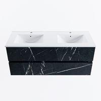 MONDIAZ VICA 120cm badmeubel onderkast Marquina 2 lades. Wastafel DENIA dubbel 2 kraangaten, kleur Glanzend Wit.