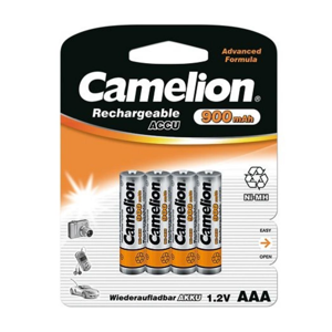 Camelion Oplaadbare AAA batterijen, NimH 900maH. 4 stuks (hangverpakking)