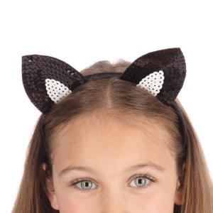 Rubies Verkleed diadeem katten oren - zwart - pailletten - voor kinderen    -