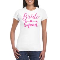 Bellatio Decorations Vrijgezellenfeest T-shirt dames - bride squad - wit - roze glitter - bruiloft 2XL  -