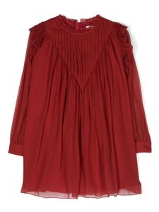 Chloé Kids robe évasée en soie à manches longues - Rouge