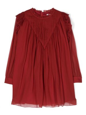 Chloé Kids robe évasée en soie à manches longues - Rouge