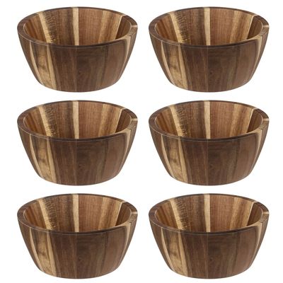 Secret de Gourmet set van 6x stuks Salade schaaltjes Alicante - Acaciahout - 16 x 7 cm