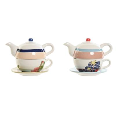 Theepot Home ESPRIT Blauw Wit Groen Licht Roze Dolomite 750 ml (2 Stuks)