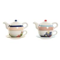 Theepot Home ESPRIT Blauw Wit Groen Licht Roze Dolomite 750 ml (2 Stuks)