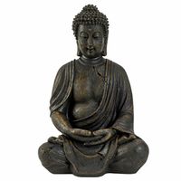 Boeddha beeldje zittend - binnen/buiten - kunststeen - antiek bruin - 38 x 25 cm - thumbnail