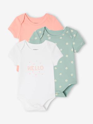 Set van 3 babyrompers met korte mouwen veel wit