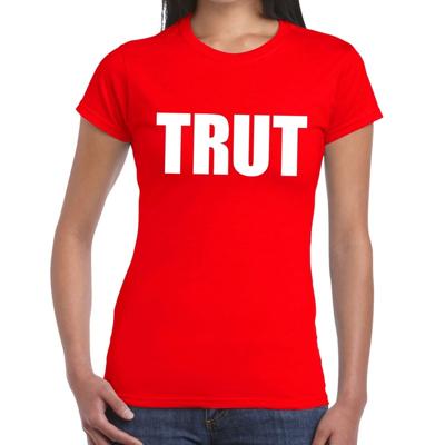 Foute Party feestkleding t-shirt - met tekst TRUT - rood - voor dames - korte mouwen