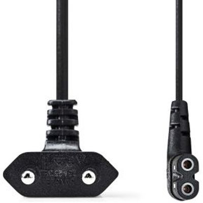 Stroomkabel | Euro Male | IEC-320-C7 | Gehoekt | Links Gehoekt | Vernikkeld | 3.00 m | Plat | PVC |