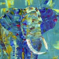 Karo-art Schilderij - Olifant in kleuren, 3 maten, print op canvas, wanddecoratie - thumbnail