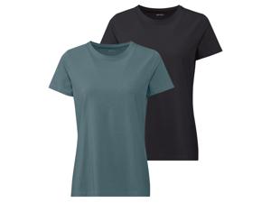 esmara Dames T-shirt, 2 stuks, nauwsluitend van stretchjersey (XS (32/34), Zwart/groen)