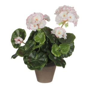 Mica Decorations Kunstplant - geranium - wit/roze - in pot - 34 cm