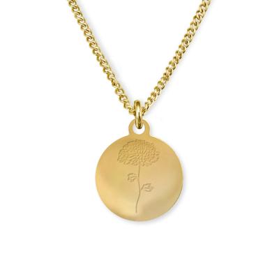 Gegraveerde geboortebloem ketting OUD DESIGN - Stainless steel - Goud - 12 mm - November - chrysant