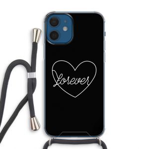 Forever heart black: iPhone 12 Transparant Hoesje met koord