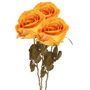 Top Art Kunstbloem roos Calista - 3x - perzik oranje - 66 cm - kunststof steel - decoratie bloemen - Kunstbloemen