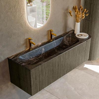 Badmeubel Mondiaz Kurve-Dlux | 145 cm cm | Meubelkleur Shadow | Wastafelkleur Lava | Solid surface | Wasbak links zijde spoelbak | 2 kraangaten