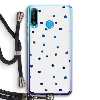 Blauwe stippen: Huawei P30 Lite Transparant Hoesje met koord