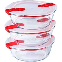 Set di 3 contenitori per il pranzo - PYREX - Cook & Heat - Vetro - Rotondi - Coperchio con valvole per il vapore, adatti al microonde - 1,1 L