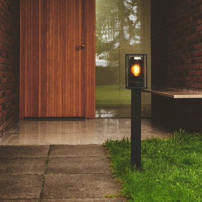 Tuinlamp staand zwart met smokeglas & E27 &apos;Griffin&apos; 80cm