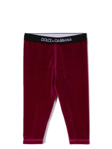 Dolce & Gabbana Kids legging en velours à bande logo - Rose