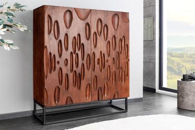 Massief Highboard DUNE 120cm Walnoot-Bruin Acaciahout 3D Design Zwart Metaal - 45598