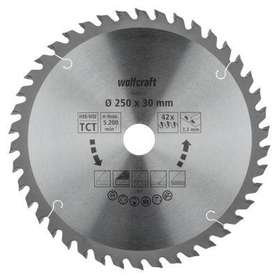 Wolfcraft HM Cirkelzaagblad | 42 td | Ø250 x 30 x 3,2mm | 1 stuk - 6680000